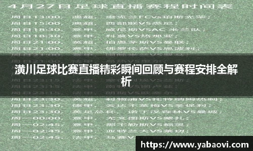 潢川足球比赛直播精彩瞬间回顾与赛程安排全解析