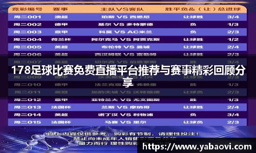 178足球比赛免费直播平台推荐与赛事精彩回顾分享